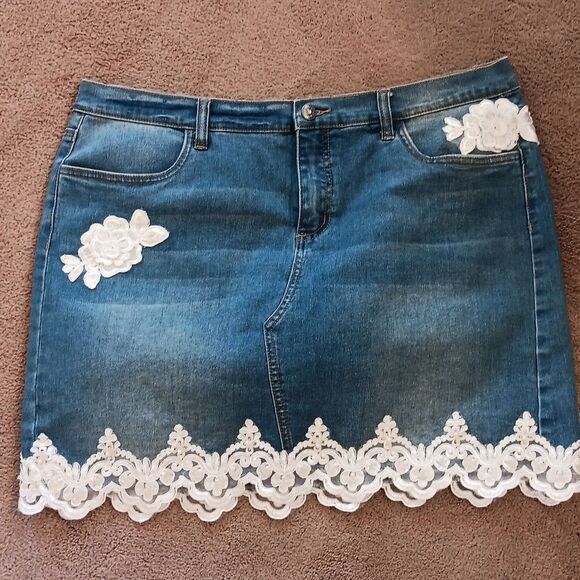 Venus Embellished  Denim Skirt. - Picture 2 of 12